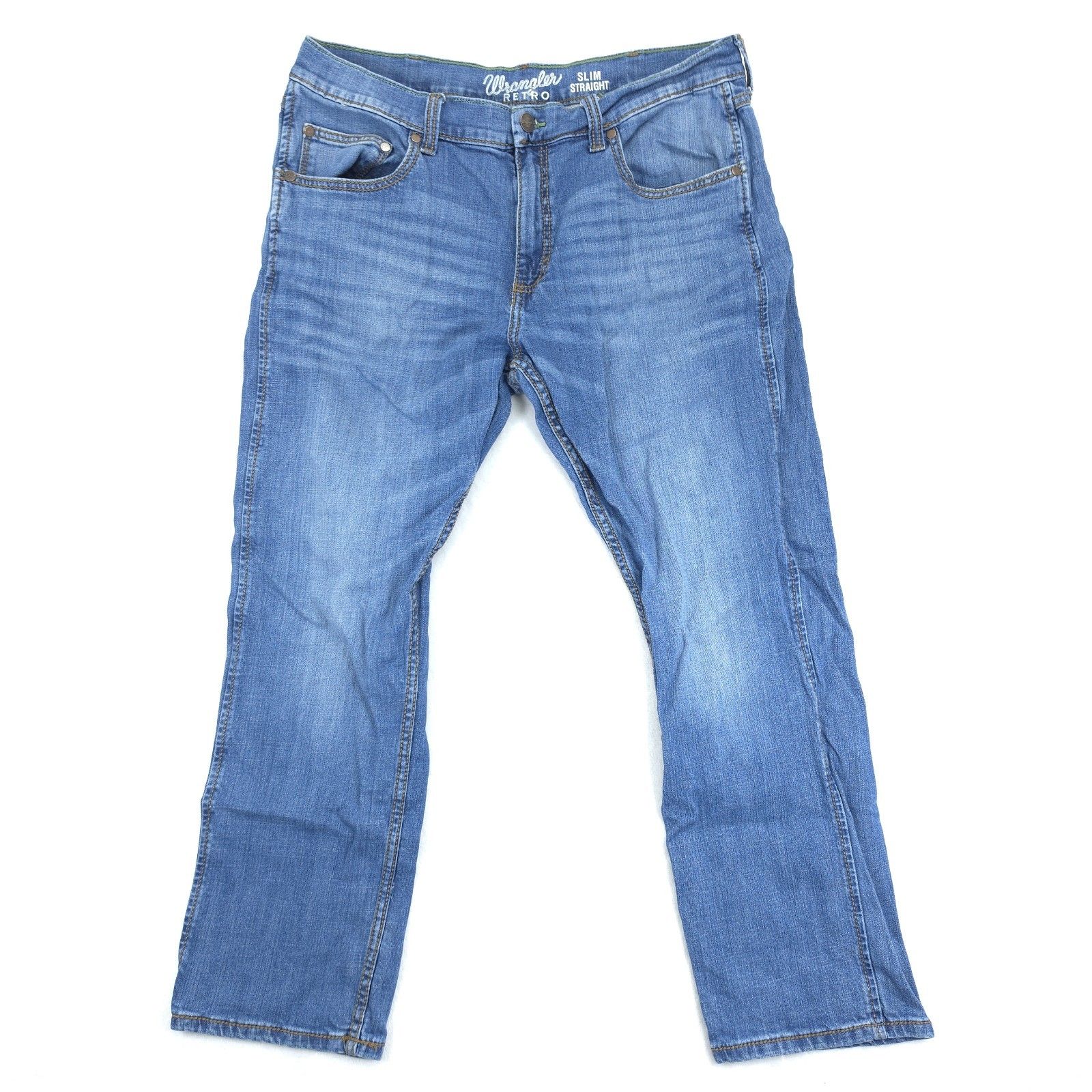 Wrangler Retro Slim Straight Leg Stretch Denim Jeans Mens Size 36x30 (36x28)